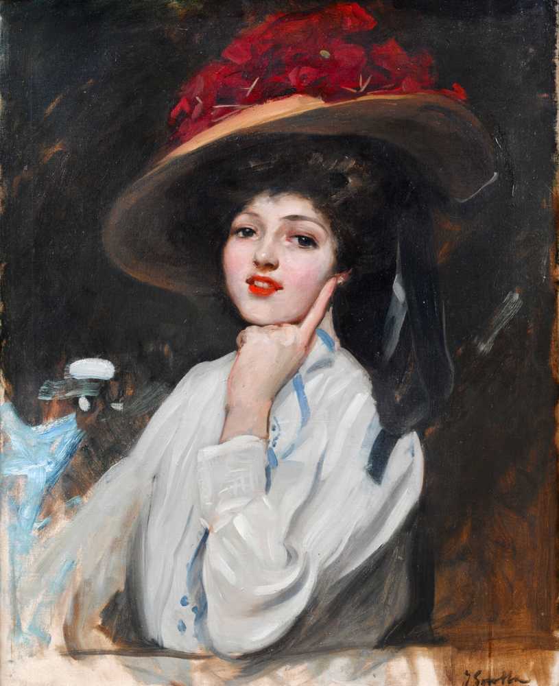Portrait Of A Young Girl In A Hat, Believed To Be Raquel Meller - Sorolla