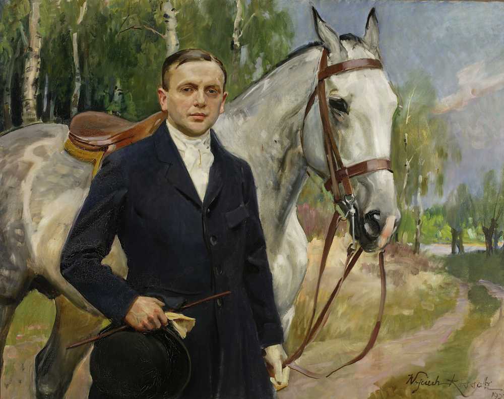 Portrait of Bronisław Krystall with a horse (1923) - Wojciech Kossak
