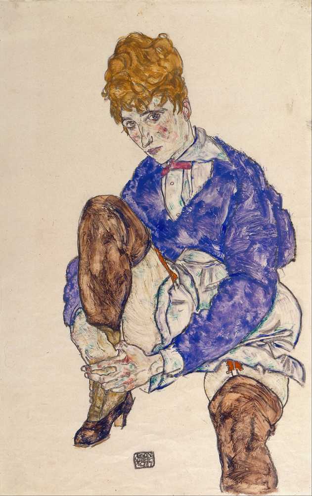Portrait of the Artist’s Wife Seated, Holding Her Right Leg (1917) - Schiele