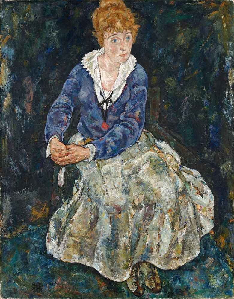 Portrait of Edith Schiele sitting - Schiele