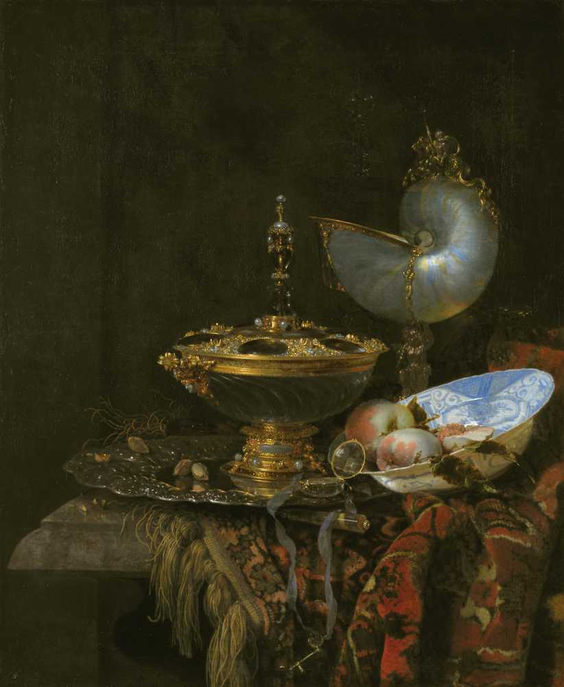 Pronk Still Life With Holbein Bowl, Nautilus Cup, Glass Goblet And Fru... - Kalf