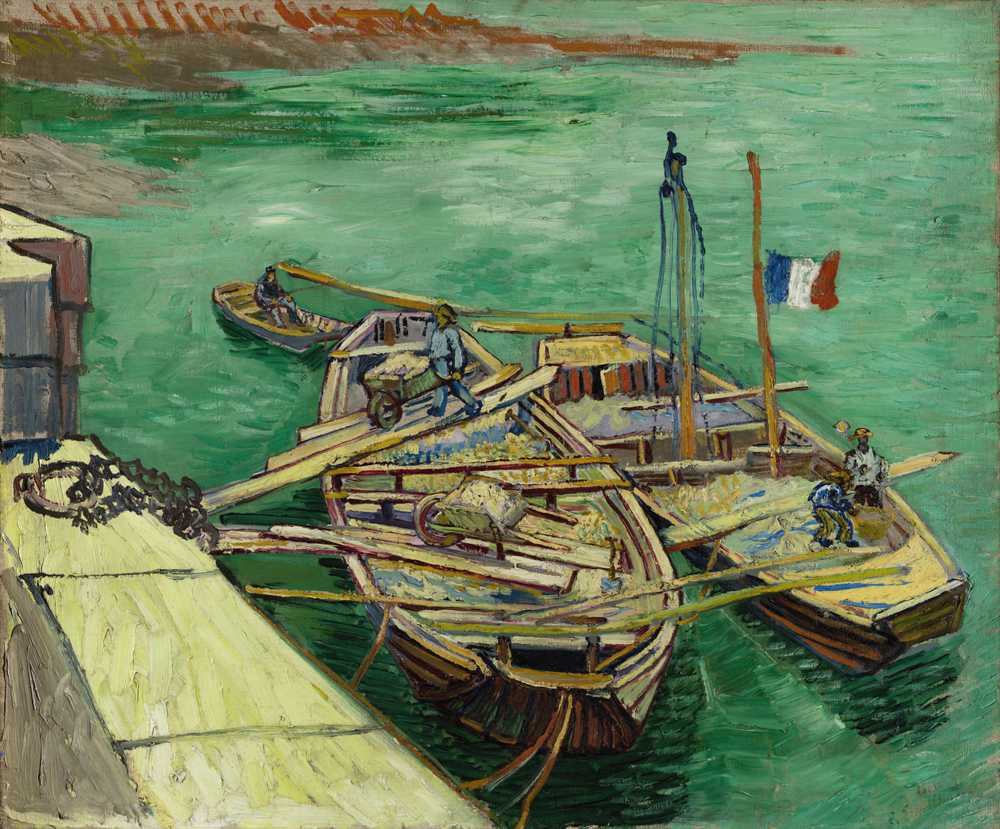Quay with men unloading sand barges (1888) - Vincent van Gogh