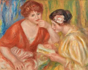Reading, Two Women With Red And Pink Bodices - Auguste Renoir