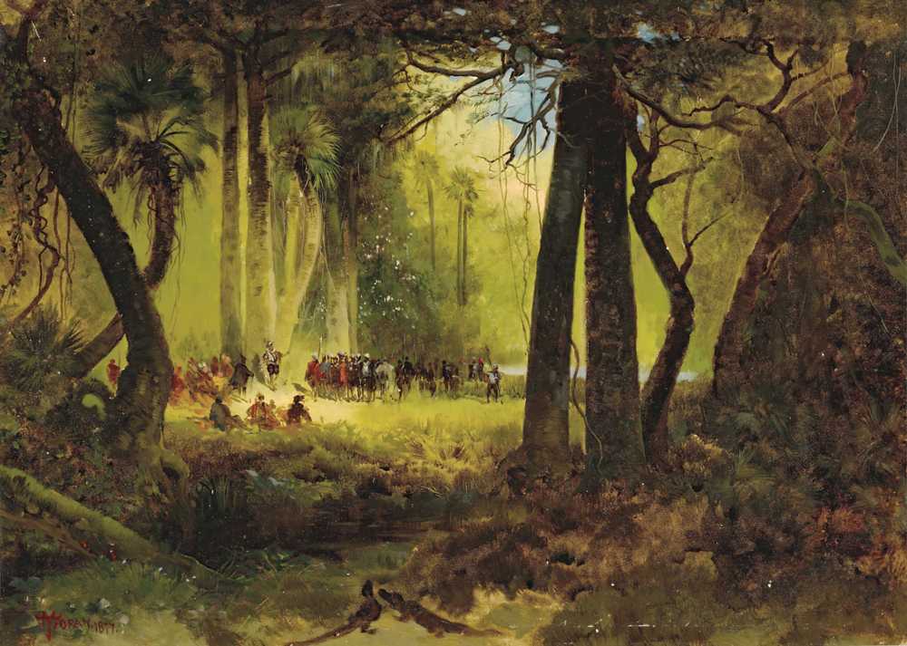 Reception of Dominique de Gourgues by the Indians ( 1877) - Thomas Moran