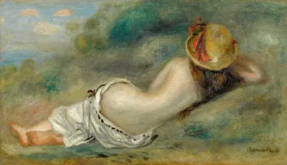 Reclining Bather From Behind With A Straw Hat Or Woman Lying On The ... - Renoir