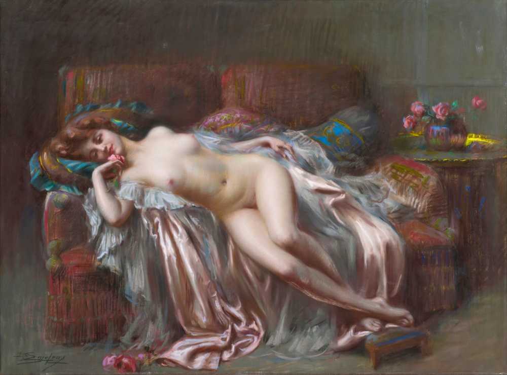 Reclining nude with rose - Delphin Enjolras