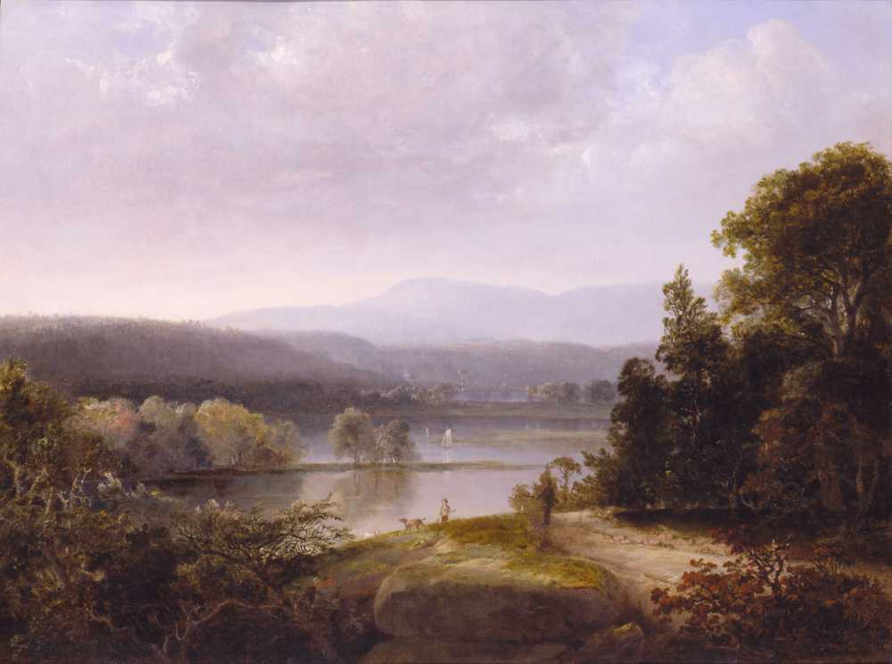 River View with Hunters and Dogs (ca. 1850) - Thomas Doughty