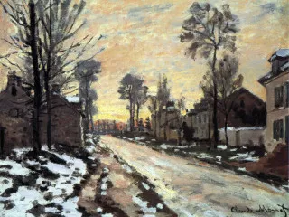 Road to Louveciennes, melting snow children, sunset - Monet
