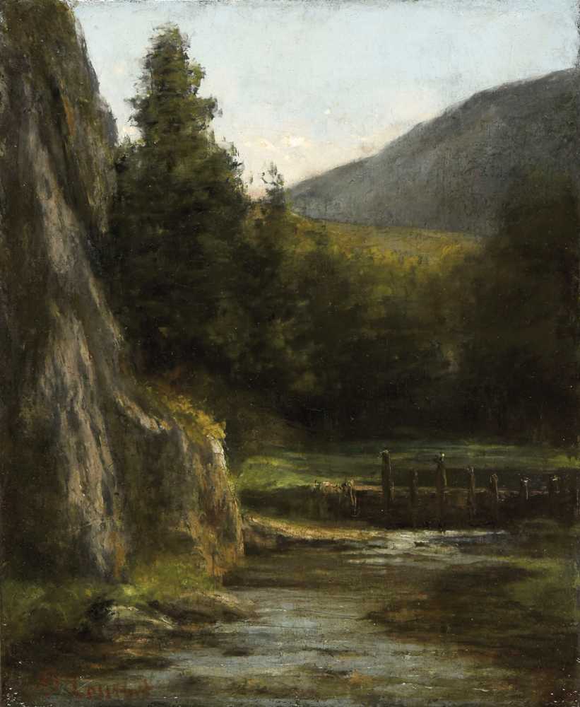 Rocks, fir trees, stream - Gustave Courbet