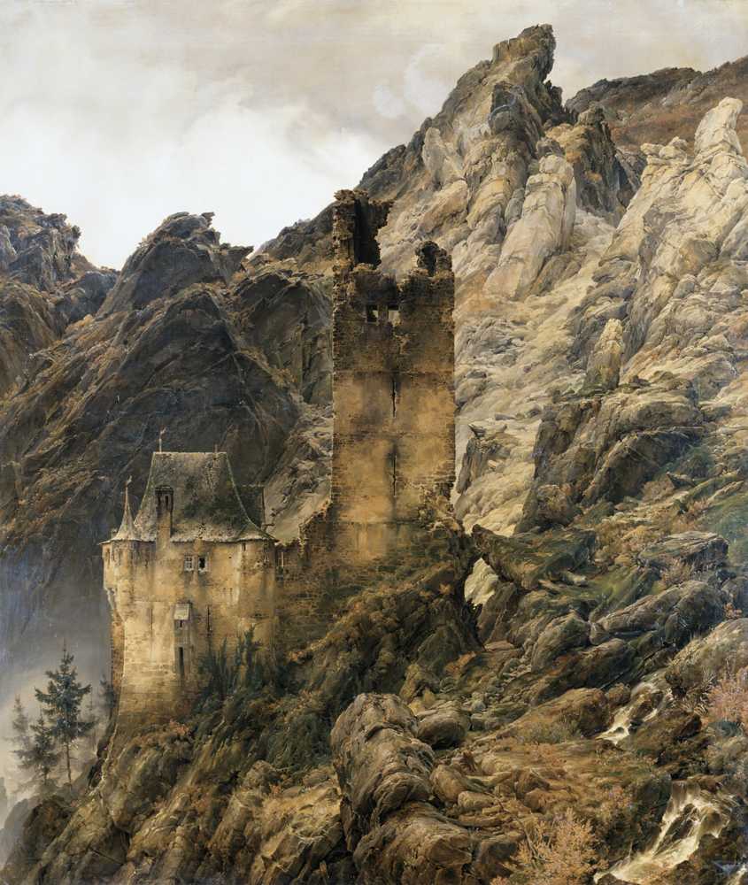 Rocky Landscape, Gorge with Ruins (1830) - Karl Friedrich Lessing