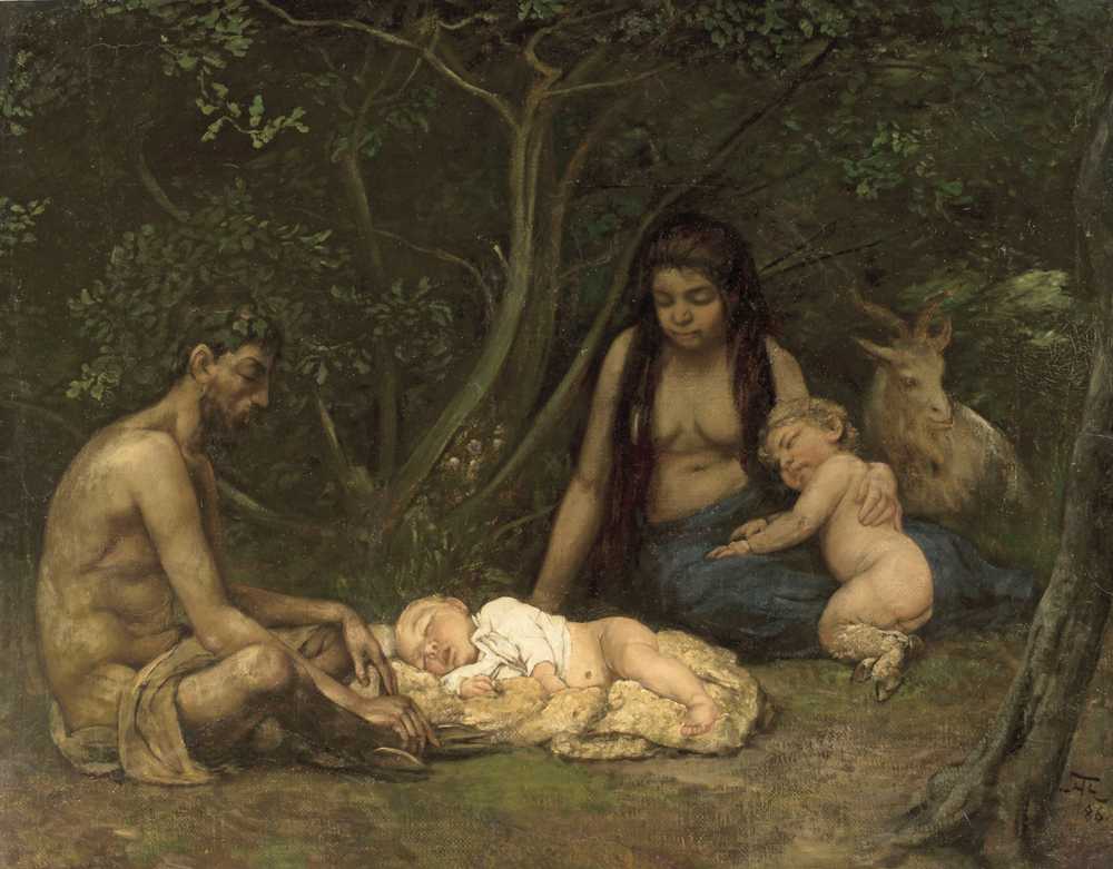 Satyr’s family (bringing up of Zeus) (1886) - Hans Thoma