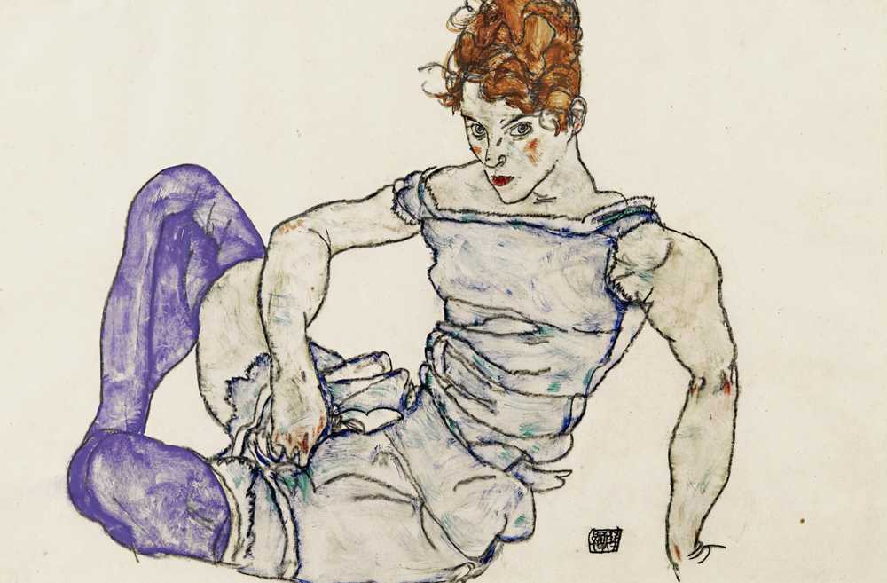 Seated Woman In Violet Stockings (1917) - Egon Schiele