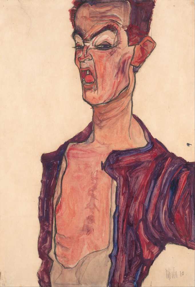 Self-Portrait, Grimacing (1910) - Egon Schiele