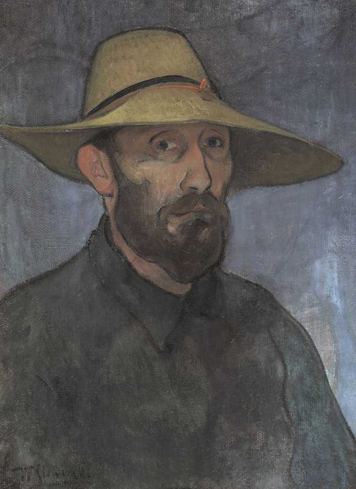 Self-portrait in a straw hat (circa 1894) - Władysław Ślewiński