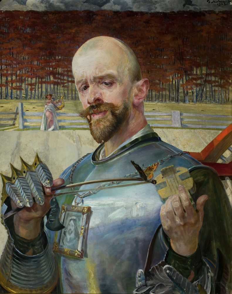 Self-portrait in armour with fiddles (1908) - Jacek Malczewski