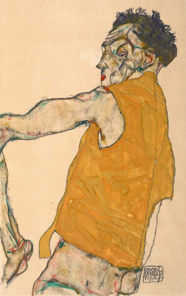 Self-Portrait In Yellow Vest, 1914 - Egon Schiele