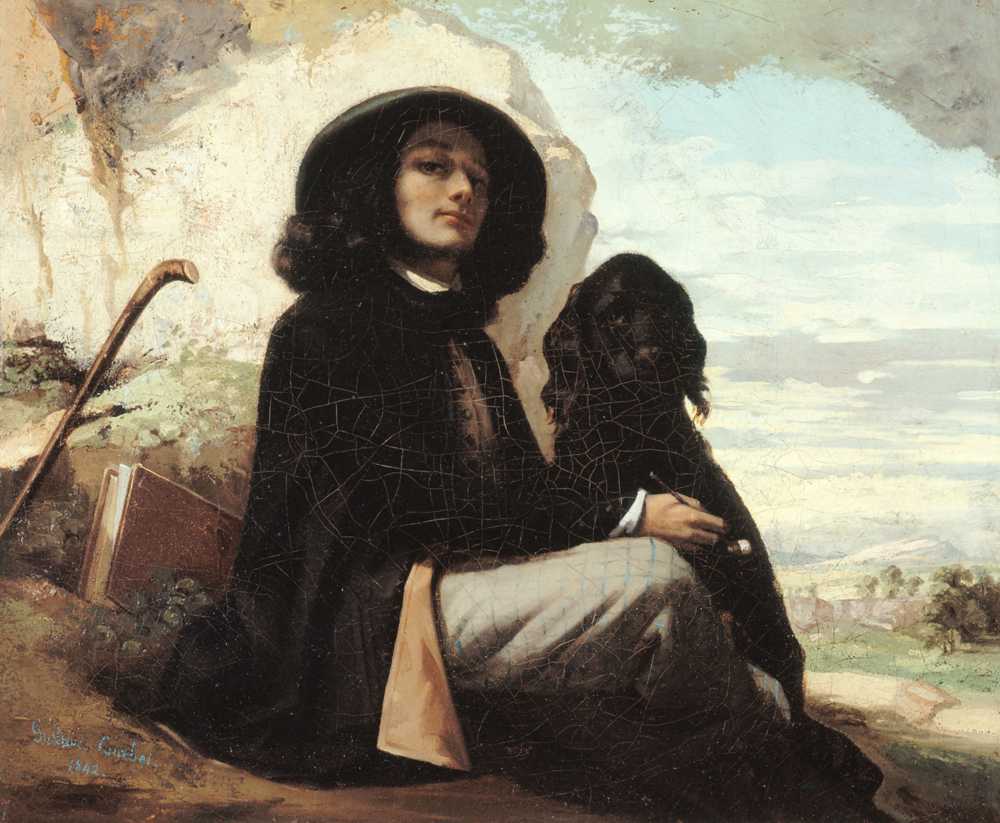 Self-portrait known as Courbet with a black dog (1842-1844) - Gustave Courbet