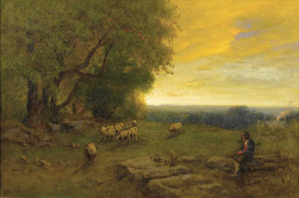 Shepherd And Flock At Sunset (1872) - George Inness