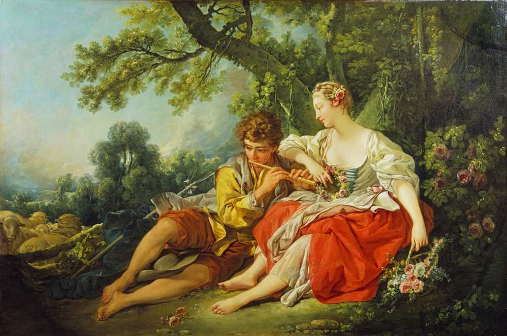 Shepherd Piping to a Shepherdess (c. 1747 - 1750) - Francois Boucher
