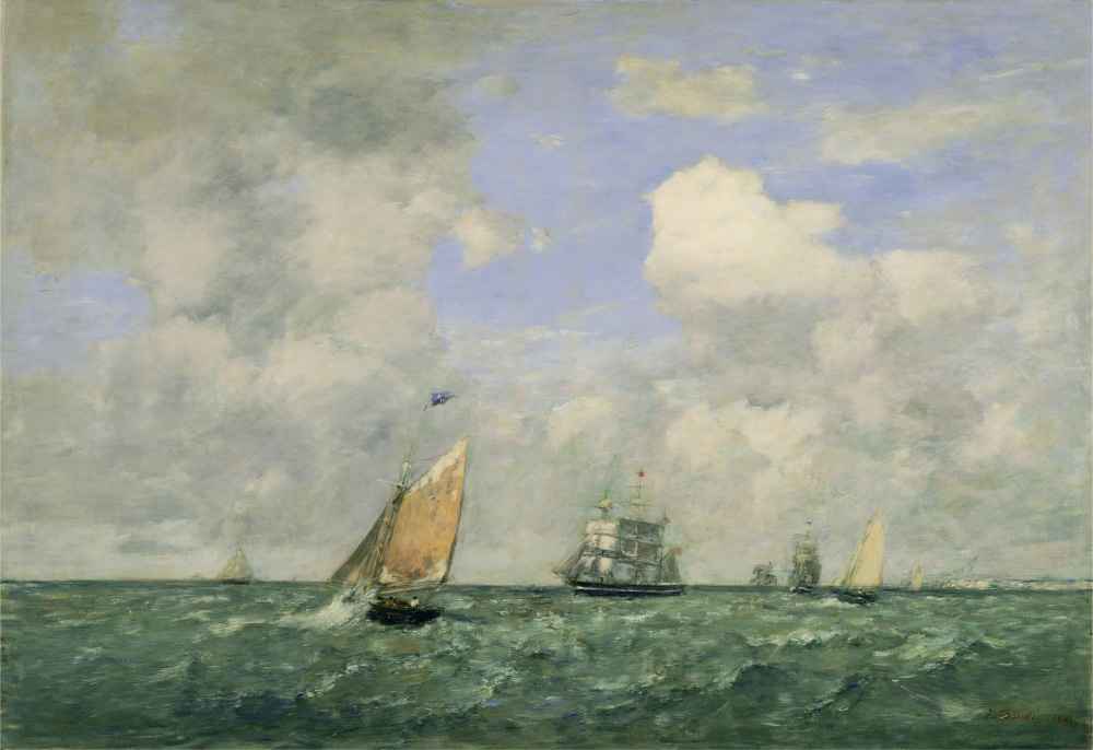 Ships and Sailing Boats Leaving Le Havre, 1887 - Eugene Boudin