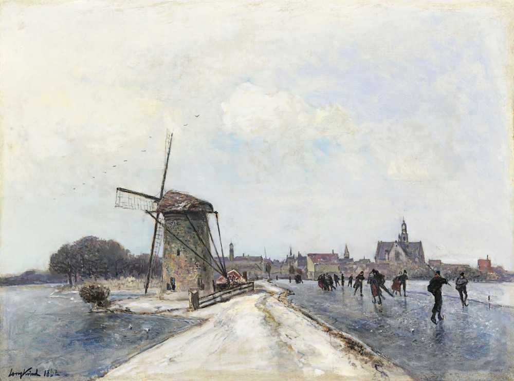 Skaters at Maassluis (1862) - Johan Barthold Jongkind