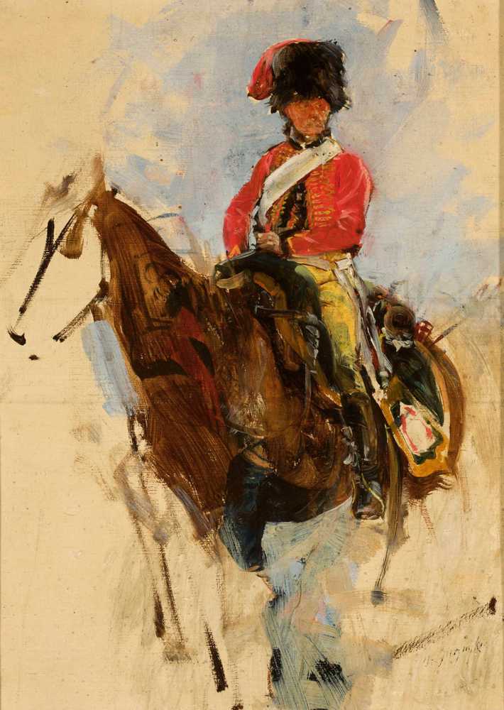 Sketch of a horseman, hussar (circa 1869) - Maksymilian Gierymski