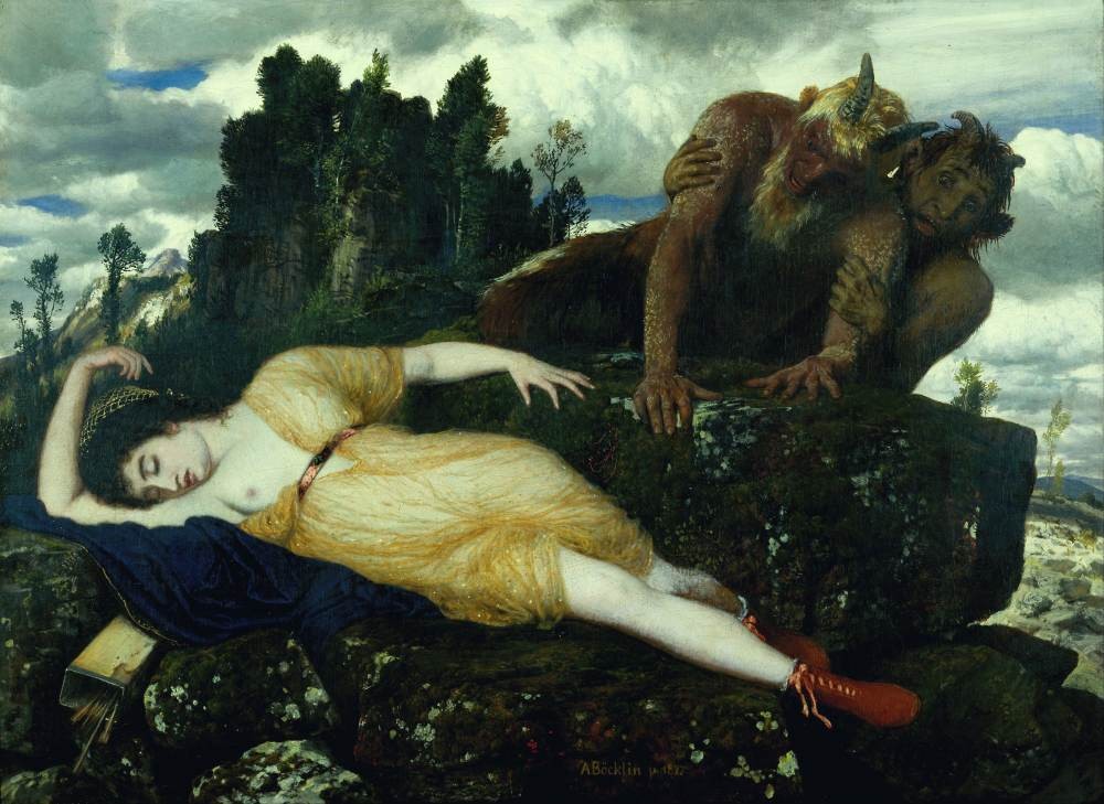 Sleeping Diana Watched by Two Fauns - Bocklin
