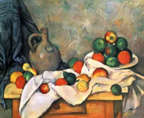 Still life, drapery, pitcher and fruit bowl - Cezanne
