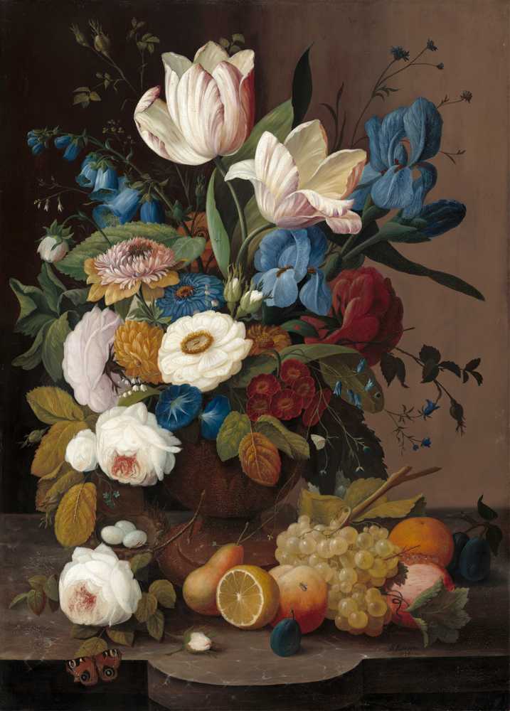 Still Life,Flowers and Fruit (1848) - Severin Roesen
