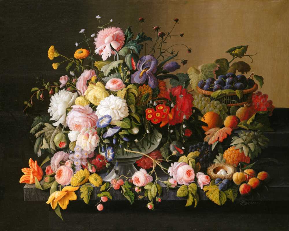 Still Life-Flowers and Fruit (1850–55) - Severin Roesen