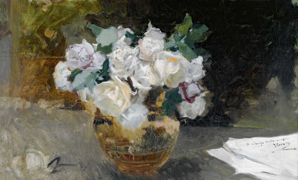 Still Life Of White Roses (Bodegon Of White Roses) - Joaquin Sorolla y Bastida