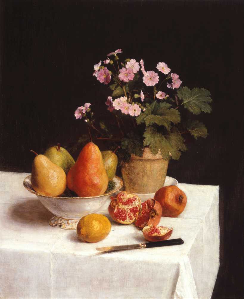 Still life (primroses, pears and promenates) (1836 - 1904) - Fantin-Latour