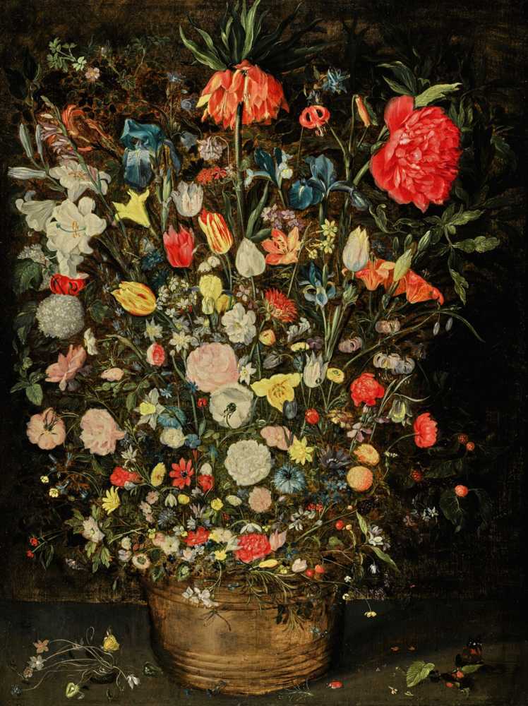 Still life with a large bouquet of flowers in a wooden... - Brueghel Jan younger