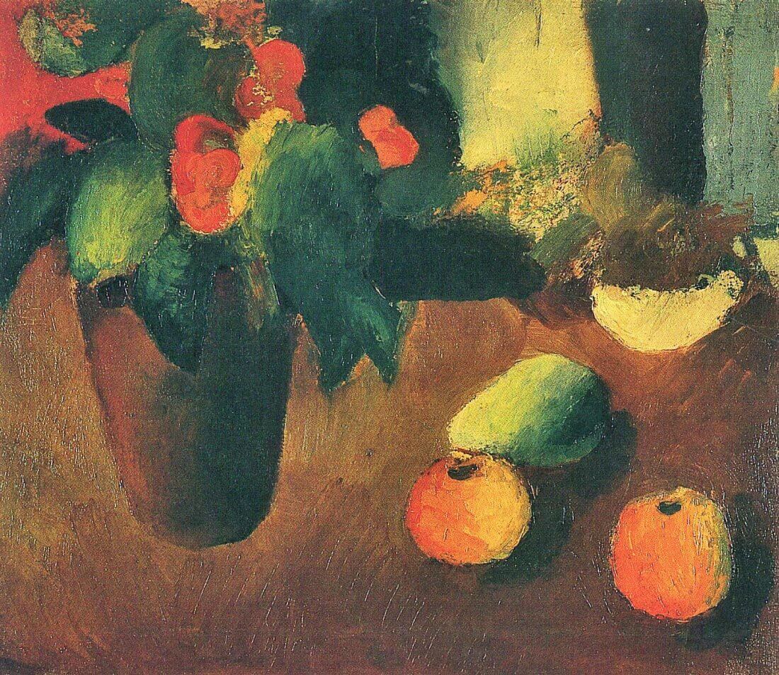 Still Life with begonia, apples and pear - August Macke