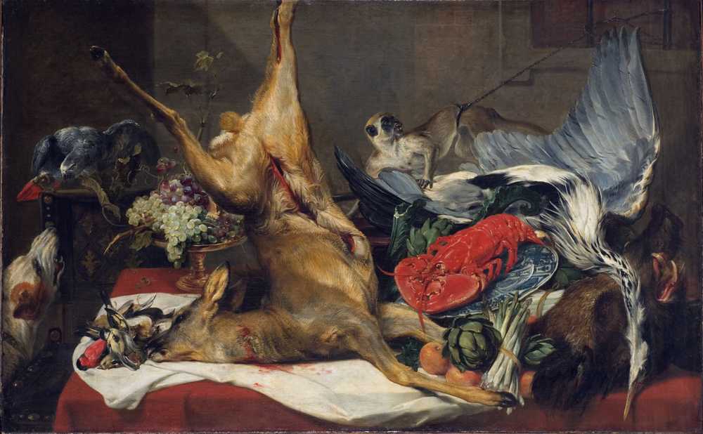 Still Life with Dead Game, a Monkey, a Parrot, and a Dog - Frans Snyders