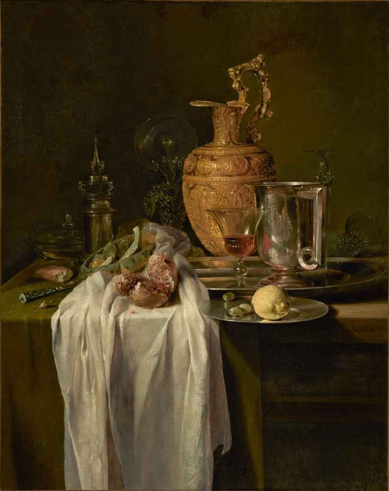 Still Life with Ewer, Vessels, and Pomegranate - Willem Kalf