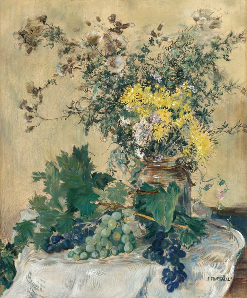 Still Life With Flowers And Grapes - Jean-Francois Raffaelli