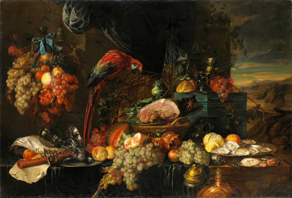 Still Life With Fruit, Oysters And A Parrot - Jan Davidsz de Heem