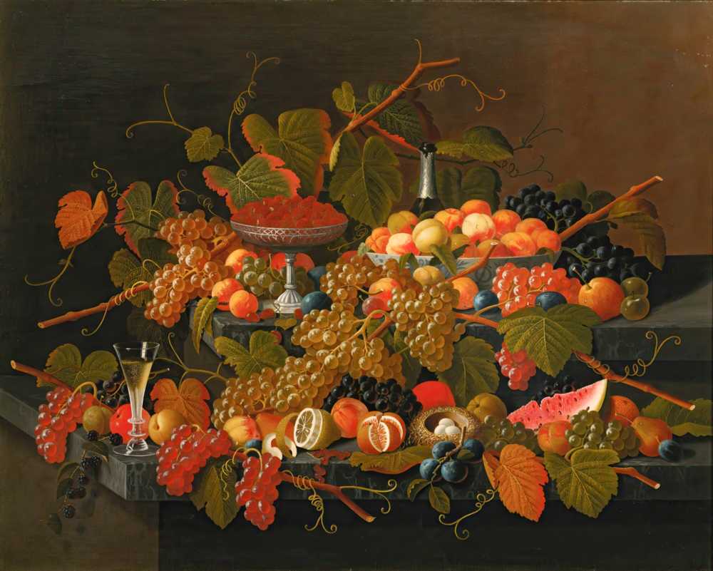 Still Life With Fruit And Champagne - Severin Roesen