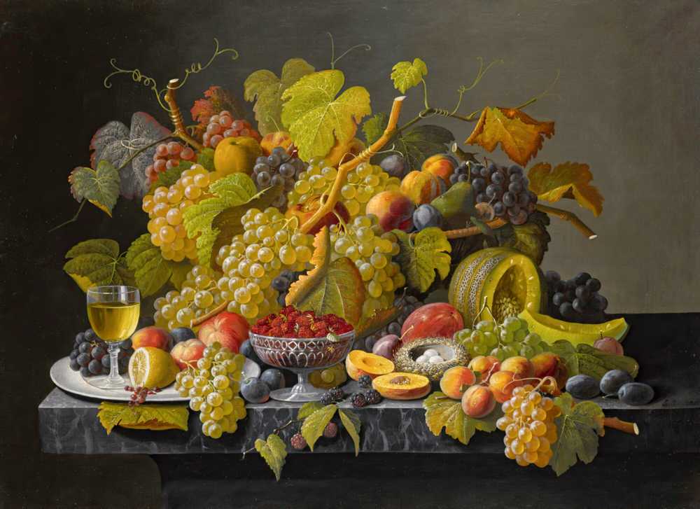 Still life with grapes and wine - Severin Roesen