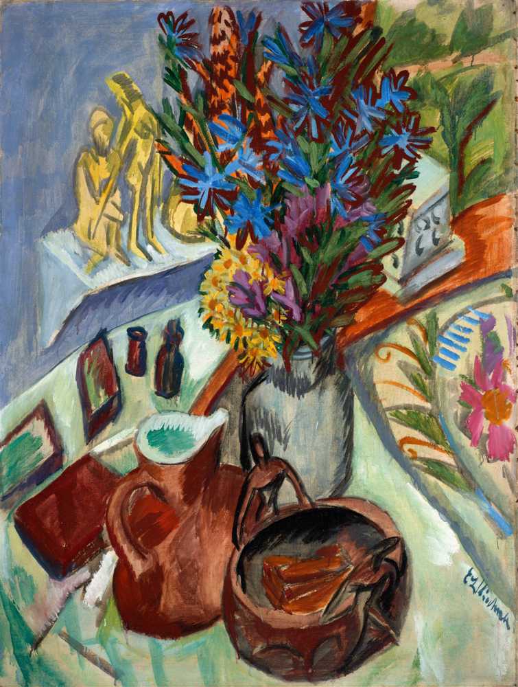 Still Life with Jug and African Bowl (1912) - Ernst Ludwig Kirchner