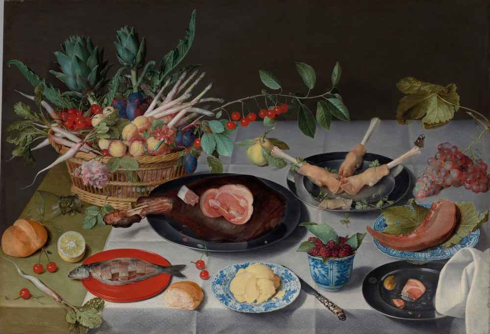 Still Life with Meat, Fish, Vegetables, and Fruit - Jacob van Hulsdonc