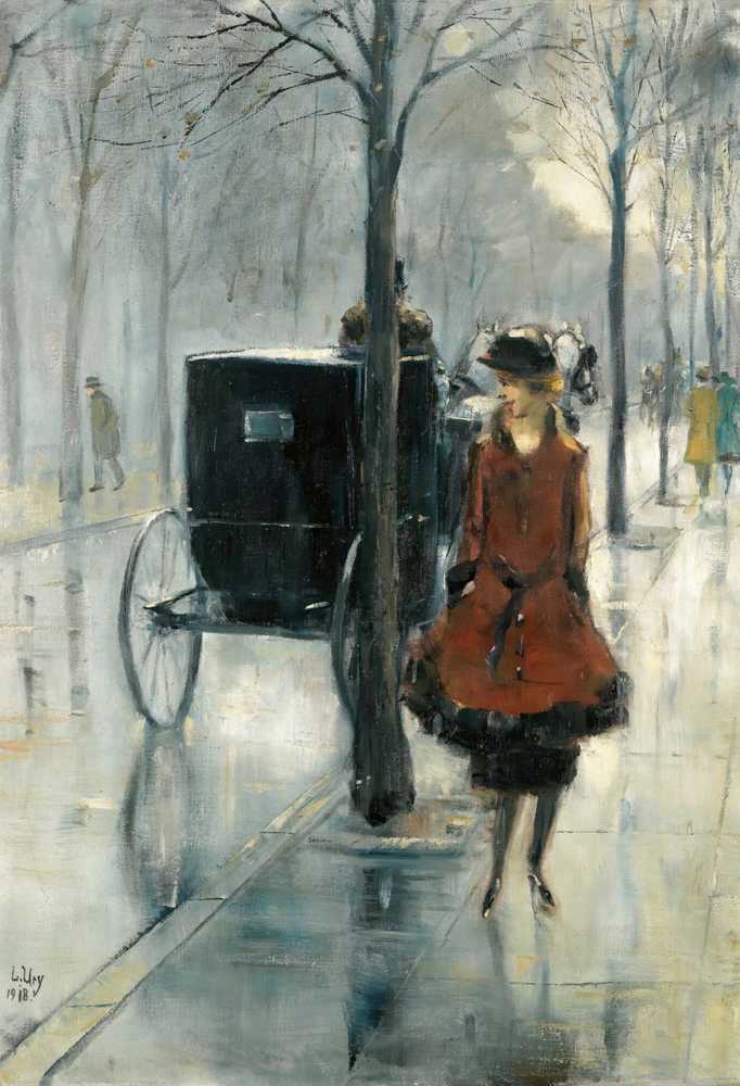 Street Scene With Woman, Berlin (1918) - Lesser Ury