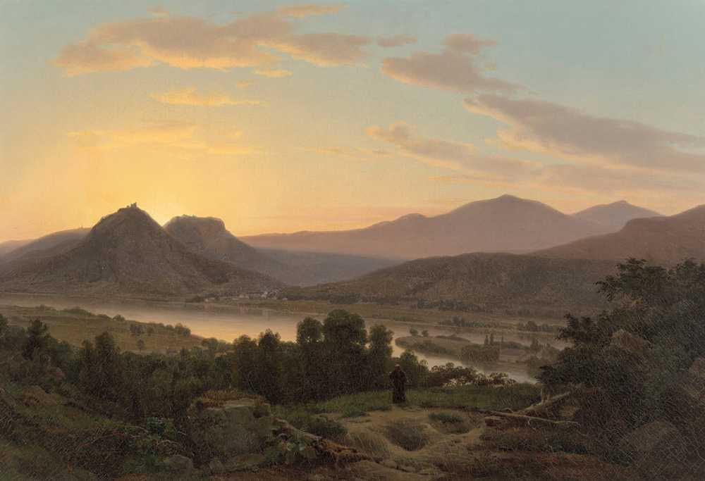 Sunrise, View of Drachenfels from Rolandseck (circa 1850) - Whittredge
