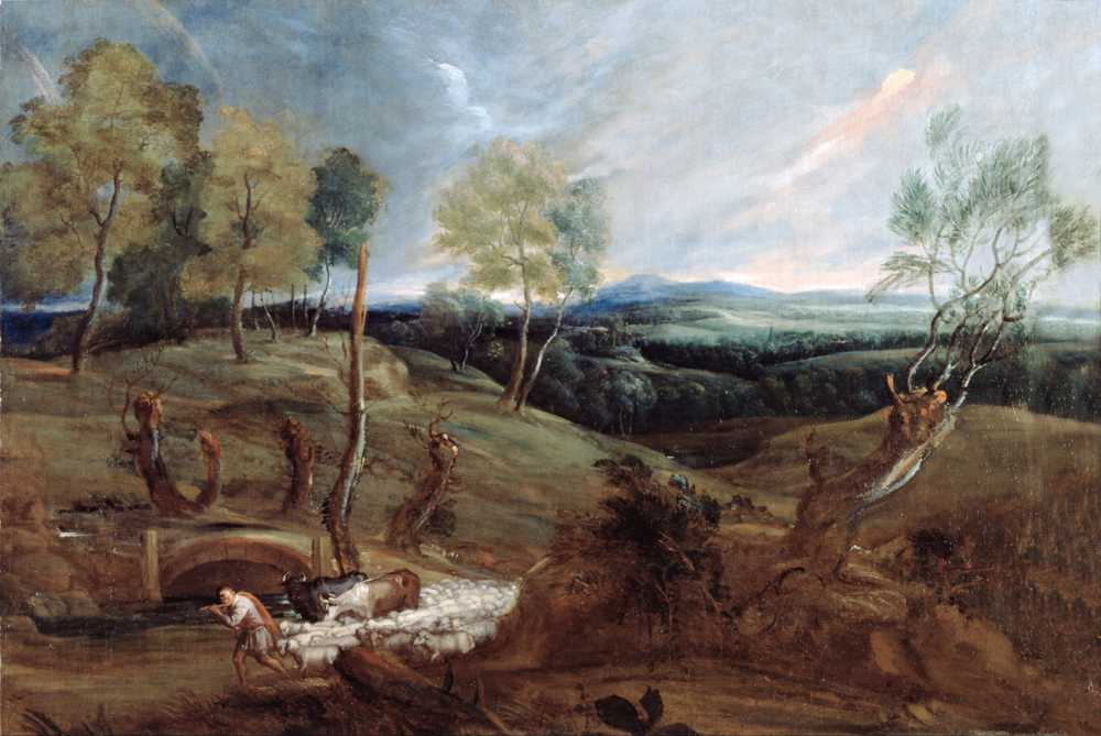 Sunset Landscape with a Shepherd and his Flock - Antoon Van Dyck