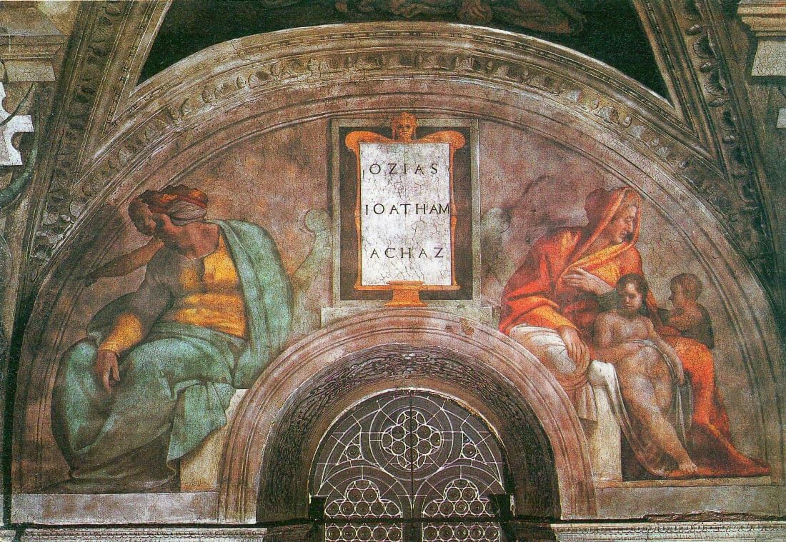 The ancestors of Christ - Hosiah, Jethan and Achaz - Michelangelo
