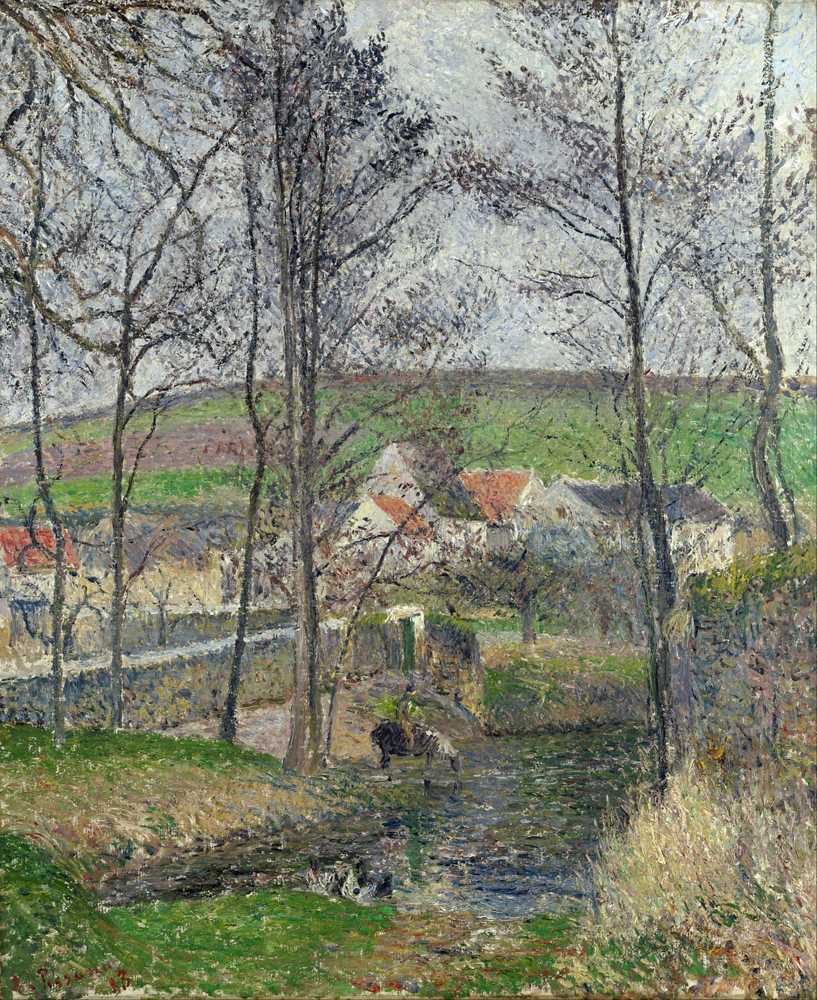 The banks of the Viosne at Osny in grey weather, winter - Camille Pissarro