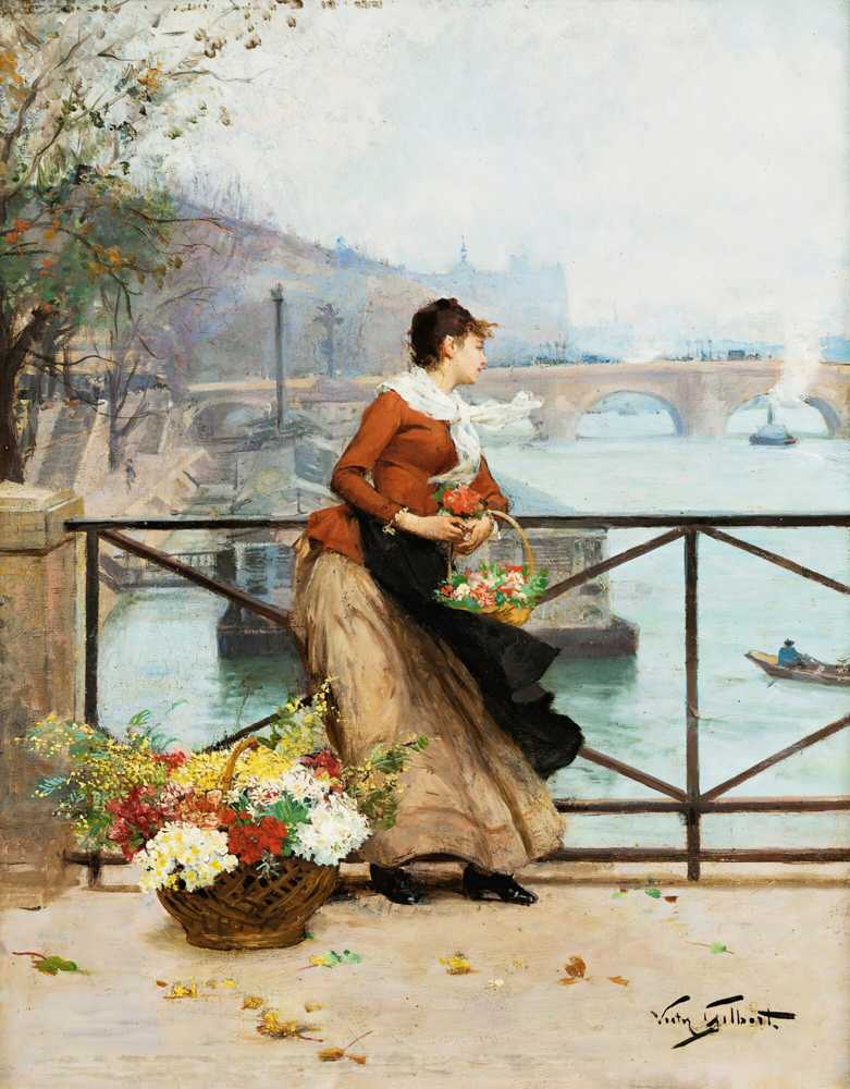 The Flower Vendor On The Pont Des Arts, Paris - Victor Gabriel Gilbert