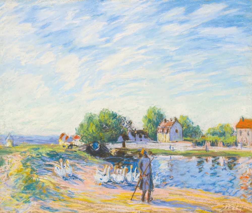 The Geese At Saint-Mammes (circa 1885) - Alfred Sisley