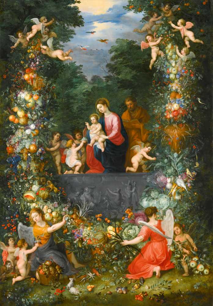 The Holy Family Within A Garland Of Fruit, Flowers And... - Brueghel Jan younger